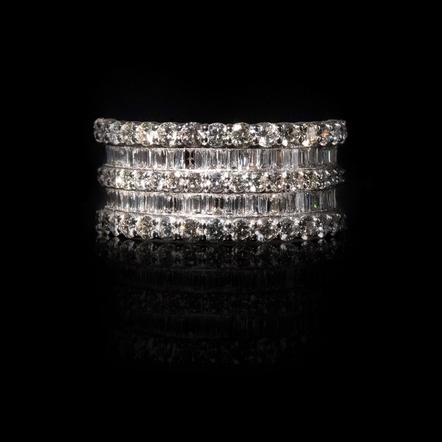 Baguette & Round 5 Row Ring